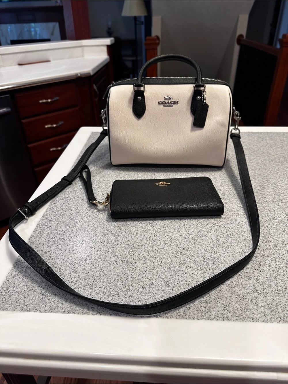 Reduced! NWOT Coach Rowan Two-Tone Black & White Satchel & Black Wallet